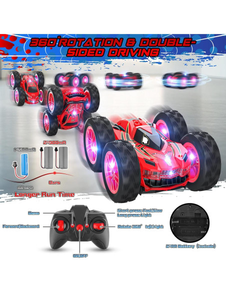 Coche RC Acrobático Wupuaait 1:24 Doble Cara LED Rojo Coche RC Acrobático Wupuaait 1:24 Doble Cara LED Rojo