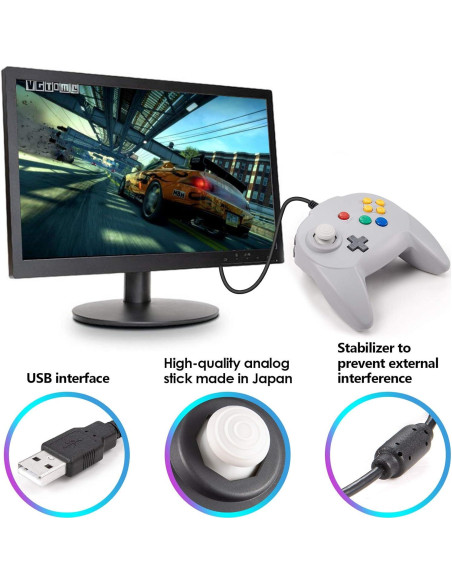Controlador USB N64 KIWITATA con cable 1.83m para PC Controlador USB N64 KIWITATA con cable 1.83m para PC