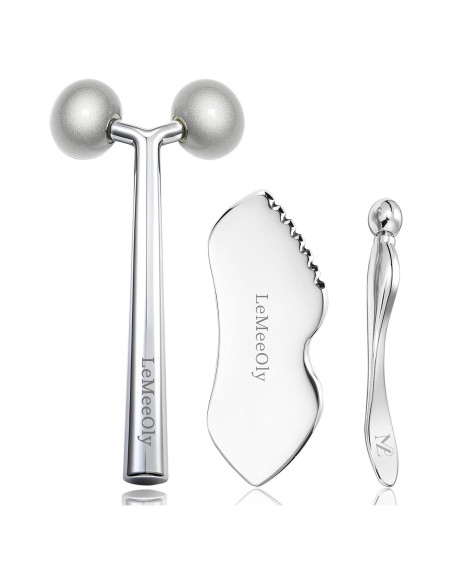 Rodillo Facial LeMeeOly + Gua Sha Acero Inoxidable 3 en 1 Rodillo Facial LeMeeOly + Gua Sha Acero Inoxidable 3 en 1