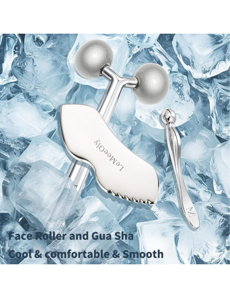Rodillo Facial LeMeeOly + Gua Sha Acero Inoxidable 3 en 1 Rodillo Facial LeMeeOly + Gua Sha Acero Inoxidable 3 en 1