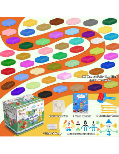 Kit de Arcilla Secada al Aire QMay 50 Colores DIY No Tóxica