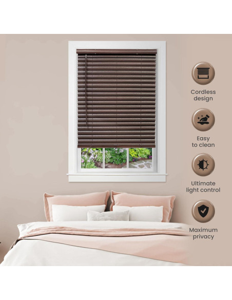 Persianas Sin Cuerda PowerSellerUSA 48x64 Caoba Vinilo Persianas Sin Cuerda PowerSellerUSA 48x64 Caoba Vinilo