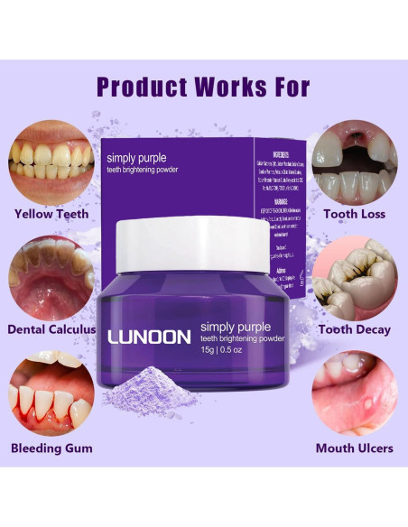 LUNOON Polvo Blanqueador de Dientes - Fórmula Natural y Efectiva LUNOON Polvo Blanqueador de Dientes - Fórmula Natural y Efectiva