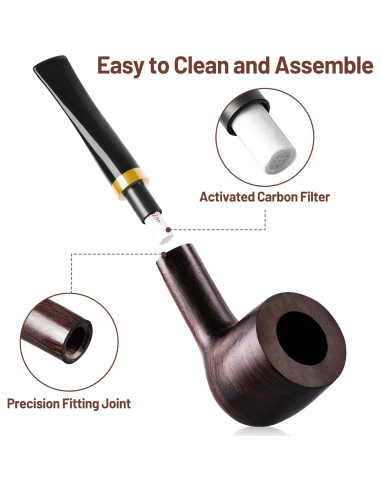 Pipa de Tabaco Recta de Ébano Sivaopa - Set Completo de Accesorios