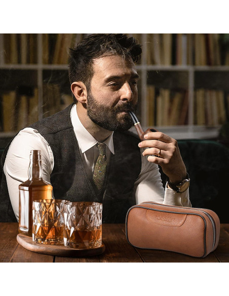 Funda de Cuero PU Scotte para 2 Pipás de Tabaco Funda de Cuero PU Scotte para 2 Pipás de Tabaco