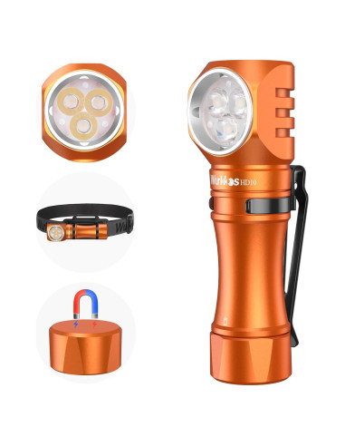 Linterna Recargable Wurkkos HD10 - 1200 Lúmenes, IP68, Naranja
