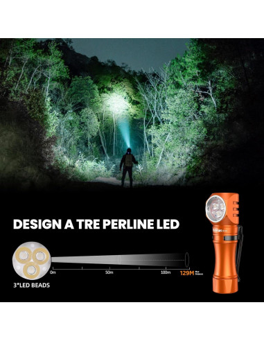 Linterna Recargable Wurkkos HD10 - 1200 Lúmenes, IP68, Naranja
