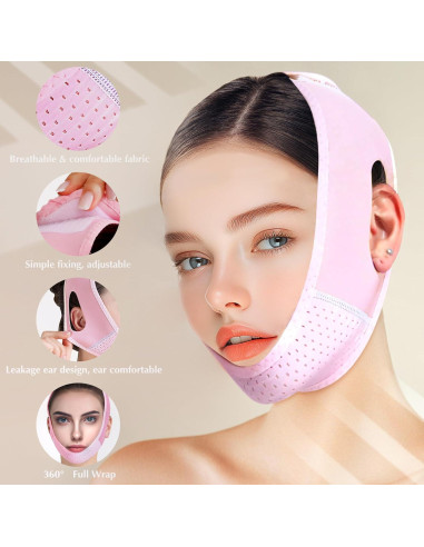Mascarilla Facial V Line Beiskll con Correa Ajustable Rosa