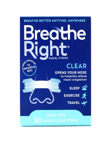 Tiras Nasales Breathe Right Transparent Piel Sensible 30 Unidades