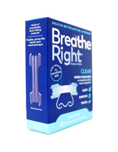 Tiras Nasales Breathe Right Transparent Piel Sensible 30 Unidades