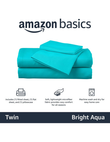 Juego de Sábanas Individual Microfibra Amazon Basics 3 Piezas Aqua