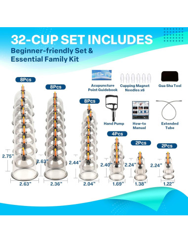 Kit de Ventosas Eambond 32 Copas y Bomba para Masaje