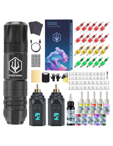 Kit de Tatuaje Poseidon - Pluma Inalámbrica con 2 Baterías