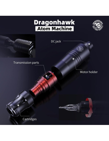 Kit de Tatuaje Inalámbrico Dragonhawk Atom - 20 Agujas y Batería