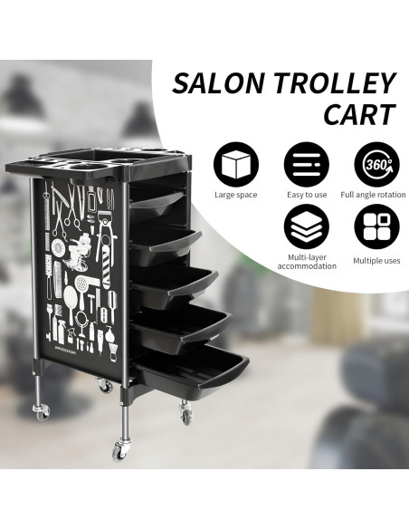 Carro de salón BARBERPLAN negro 5 cajones con ruedas Carro de salón BARBERPLAN negro 5 cajones con ruedas