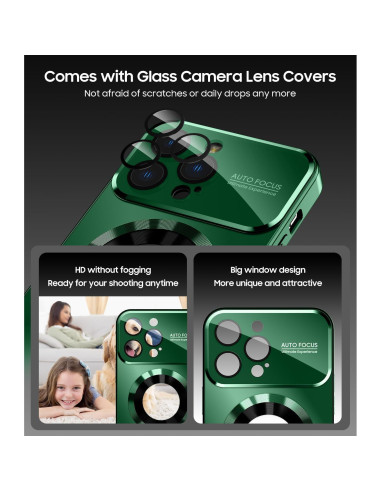 Funda Magnética MAKAVO para iPhone 13 Pro Verde, a Prueba de Caídas