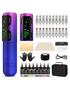 Kit de Tatuaje EZ P2S Inalámbrico con 20 Agujas y 8 Tintas