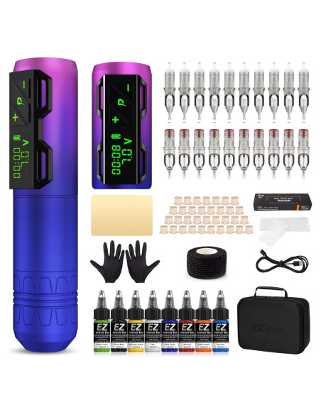 Kit de Tatuaje EZ P2S Inalámbrico con 20 Agujas y 8 Tintas Kit de Tatuaje EZ P2S Inalámbrico con 20 Agujas y 8 Tintas