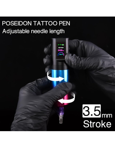 Kit de Tatuaje POSEIDON TK02 Inalámbrico 1800mAh 20 Agujas