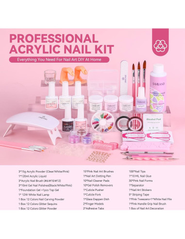 Kit de Uñas Acrílicas SAVILAND 92 Piezas para Principiantes
