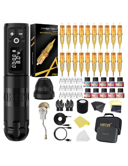 Kit de Tatuaje Ambition Soldier Inalámbrico 20 Agujas Kit de Tatuaje Ambition Soldier Inalámbrico 20 Agujas
