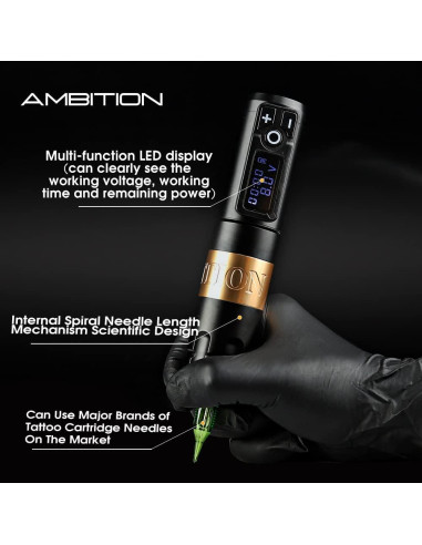 Kit de Tatuaje Ambition Soldier Inalámbrico 20 Agujas