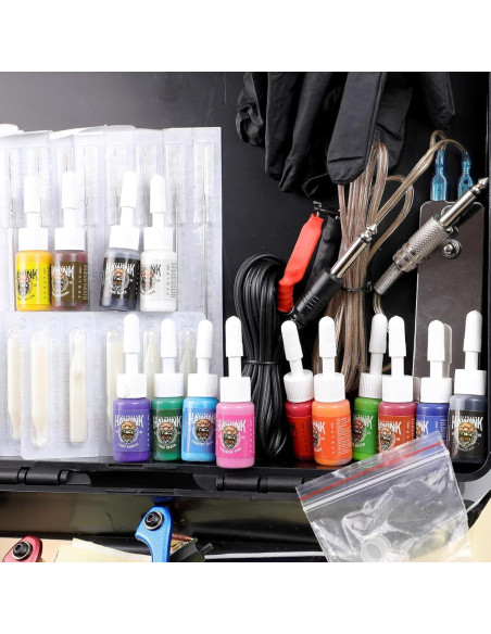 Kit Completo de Tatuaje Hawink 4 Máquinas 14 Tintas y Agujas Kit Completo de Tatuaje Hawink 4 Máquinas 14 Tintas y Agujas