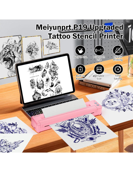 Impresora de Tatuajes Inalámbrica Meiyunprt Rosa - Portátil Impresora de Tatuajes Inalámbrica Meiyunprt Rosa - Portátil