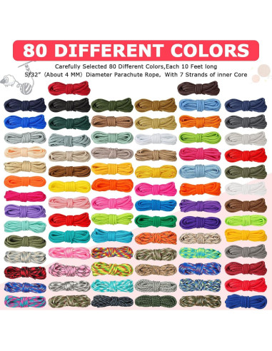 Kit Paracord 80 Piezas Riakrum 3,05 m Manualidades
