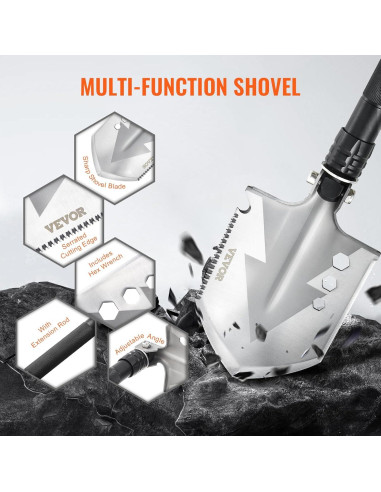 Pala de Supervivencia VEVOR 8 en 1 Plegable Acero Inoxidable