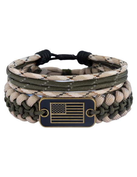 Pulseras Paracord - Set de 2 Beige con Charm Bandera USA Pulseras Paracord - Set de 2 Beige con Charm Bandera USA