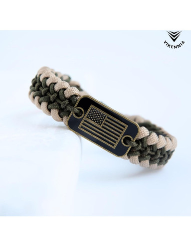 Pulseras Paracord - Set de 2 Beige con Charm Bandera USA