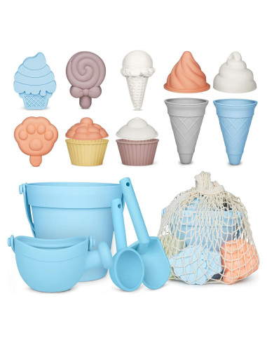 Set de Juguetes de Playa de Silicona MarcZero 17 Piezas Azul Claro