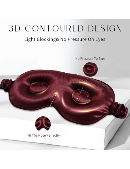 Máscara de Sueño de Seda 3D Burdeos 22 Momme Ajustable Máscara de Sueño de Seda 3D Burdeos 22 Momme Ajustable