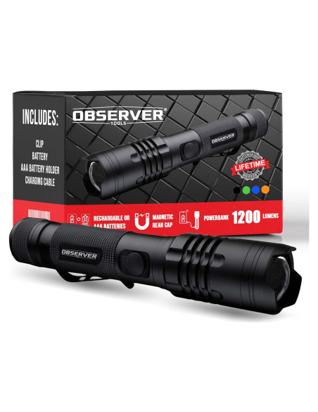 Linterna LED Táctica Recargable Observer Tools 1200 Lúmenes Linterna LED Táctica Recargable Observer Tools 1200 Lúmenes
