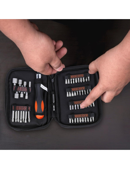Juego de Atornillador de Carraca 56 Piezas BLACK+DECKER A7104-XJ Juego de Atornillador de Carraca 56 Piezas BLACK+DECKER A7104-XJ