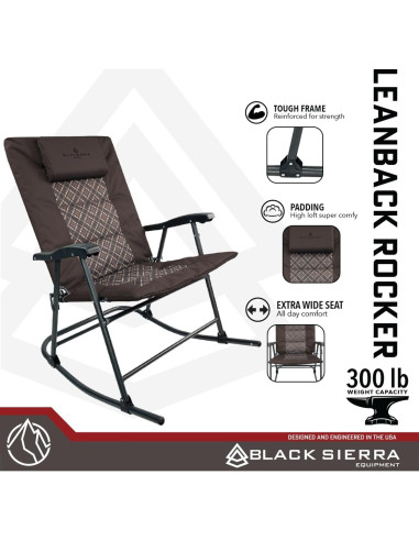 Silla mecedora plegable Black Sierra XL para patio 300 kg