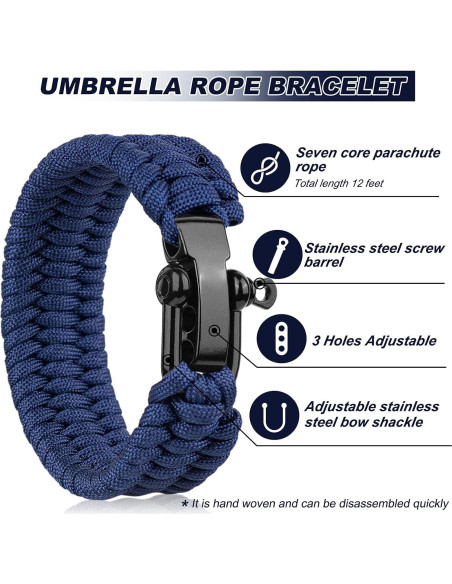 Pulsera de Supervivencia Oadnfa Paracord Ajustable Azul Pulsera de Supervivencia Oadnfa Paracord Ajustable Azul