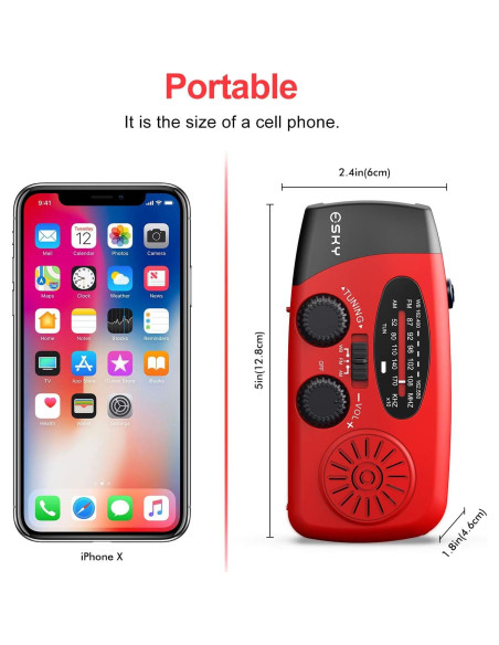 Radio de Manivela Esky 7400mWh AM/FM NOAA con Power Bank Radio de Manivela Esky 7400mWh AM/FM NOAA con Power Bank