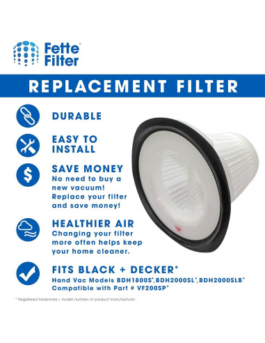 Filtro Fette para Aspiradora Black and Decker BDH1800S/2000SL - 2 Pzs