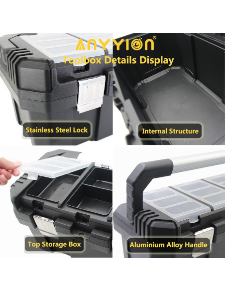 Caja de Herramientas Anyyion 44.5x24.1x21.6 cm Doble Cerradura Caja de Herramientas Anyyion 44.5x24.1x21.6 cm Doble Cerradura