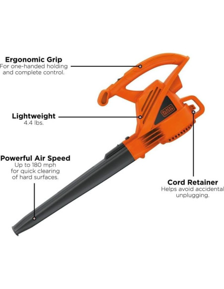 Soplador de Hojas Eléctrico BLACK+DECKER LB700 7A 289,68 km/h Soplador de Hojas Eléctrico BLACK+DECKER LB700 7A 289,68 km/h