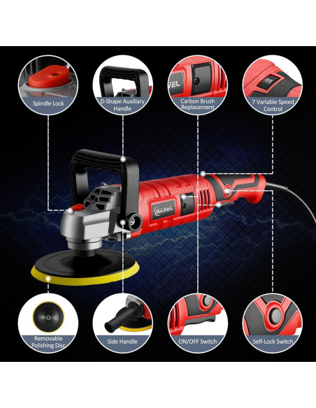 Pulidor Buffer SILVEL 1600W 17.78 cm 15.24 cm 7 Velocidades Pulidor Buffer SILVEL 1600W 17.78 cm 15.24 cm 7 Velocidades