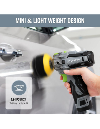 Pulidor Inalámbrico WORKPRO 12V Mini 3" con 2 Baterías