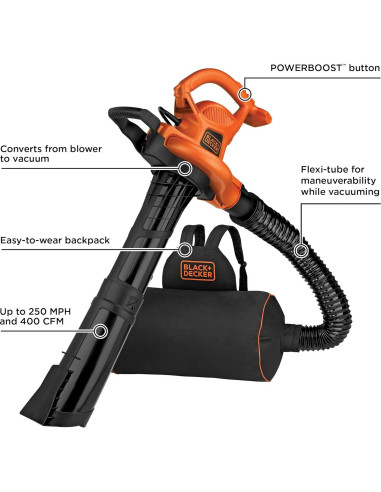 Soplador de Hojas Eléctrico BLACK+DECKER BEBL7000 3 en 1