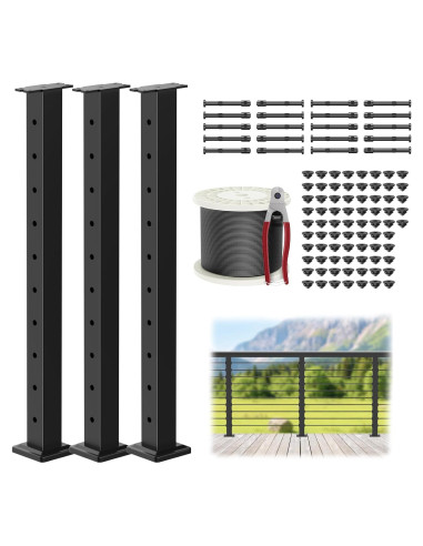 Kit de Barandilla de Cable PLANTOP 3 Postes 88.9 cm Negro