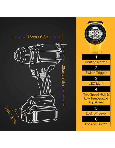 Pistola de Calor Inalámbrica Dewalt 20V 350W con 4 Boquillas Pistola de Calor Inalámbrica Dewalt 20V 350W con 4 Boquillas