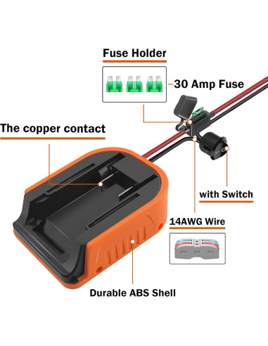 Adaptador de Batería Black+Decker 20V con Fusible y Cable