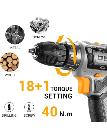 Taladro Inalámbrico DEKO PRO 20V con Batería y Accesorios Taladro Inalámbrico DEKO PRO 20V con Batería y Accesorios