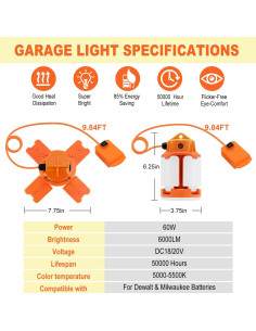 Luz de Trabajo LED NS 6000LM 18V para Milwaukee y Dewalt 2